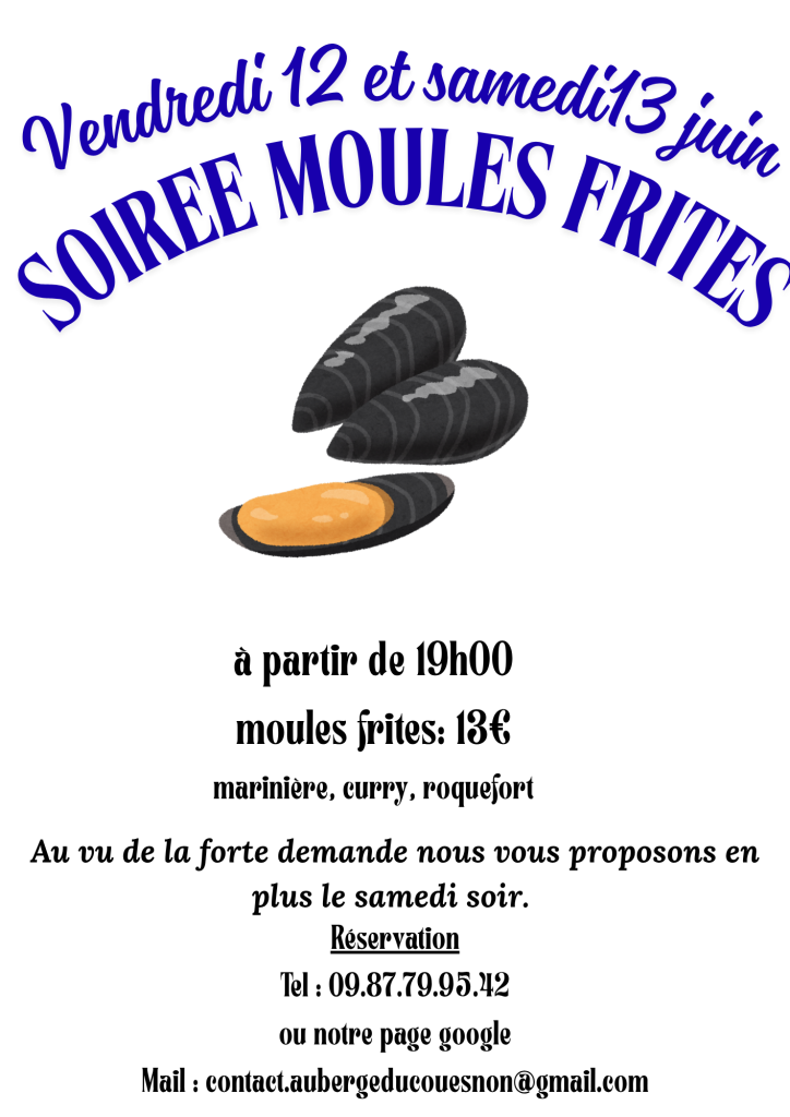 soirée moules frites vendredi samedi